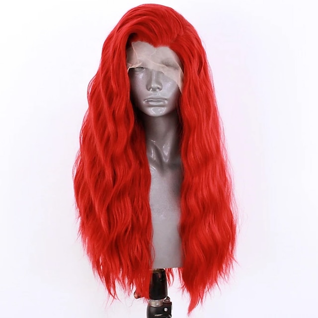  Synthetic Lace Front Wig Wavy Side Part Lace Front Wig Long Red Synthetic Hair 18-26 inch Women's Adjustable Heat Resistant Party Red