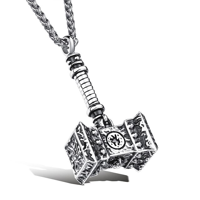  Men's Pendant Necklace Engraved Hammer Statement Titanium Steel Gold Silver 55 cm Necklace Jewelry 1pc For Gift School Street Club Promise