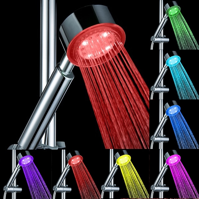  LED fargeskiftende dusjhode 2 vannmodus 7 farger glødelys automatisk skiftende håndholdt dusjhode