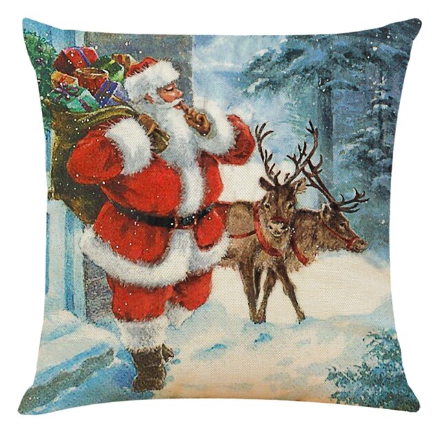 Home & Garden Home Decor | Set of 4 Retro Santa Square Decorative Throw Pillow Cases Faux Linen Sofa Cushion Covers 18x18 - LU70