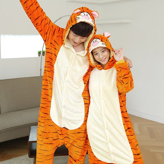  Vuxna Kigurumi-pyjamas Tiger Onesie-pyjamas Flanell Orange Cosplay För Herr och Dam Pyjamas med djur Tecknad serie Festival / helgdag Kostymer