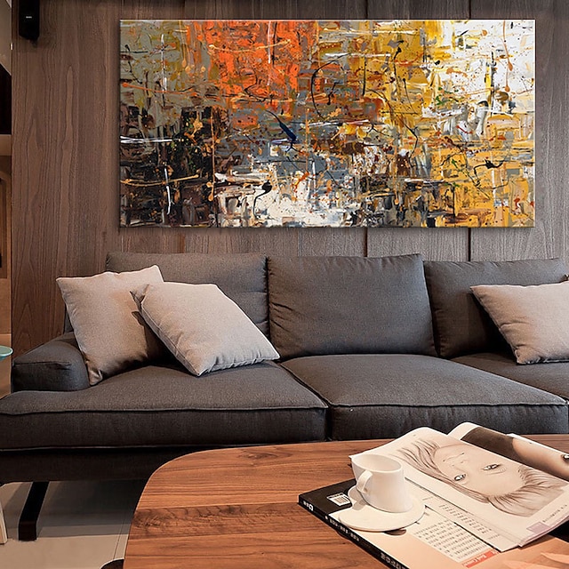  Hang festett olajfestmény Kézzel festett - Absztrakt Absztrakt tájkép Modern Anélkül, belső keret