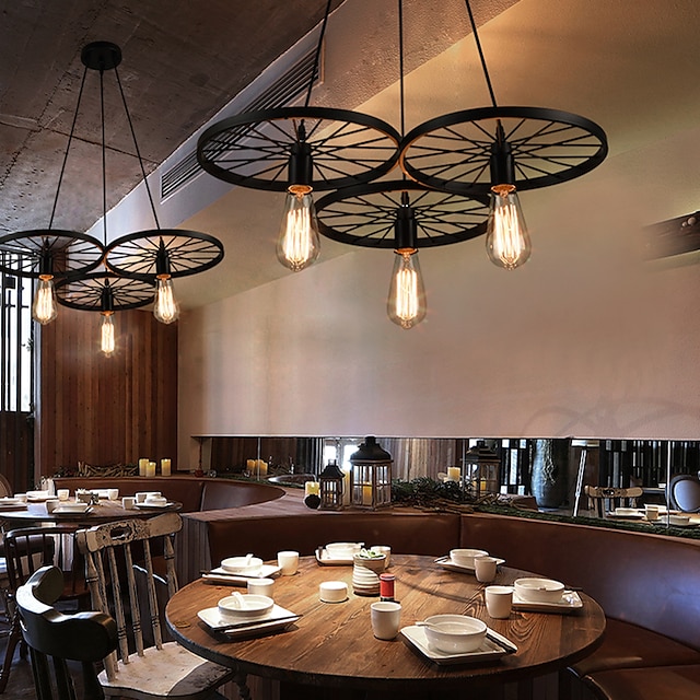  1-lys 56 cm hengelys hjuldesign lysekrone metallklynge malt finish vintage stil restaurant barlys 110-120v