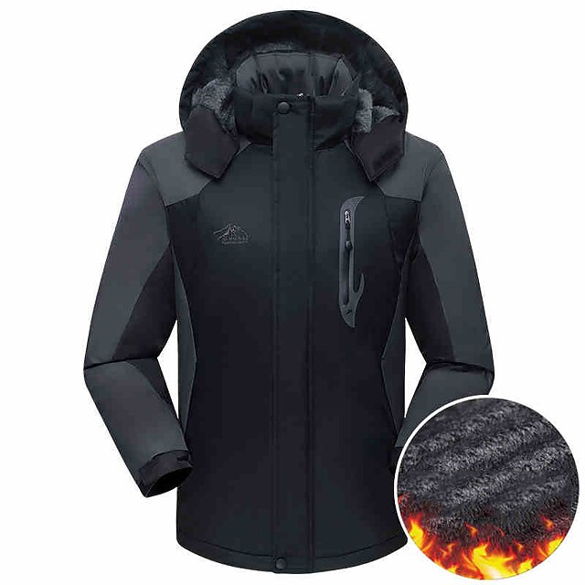  Men's Hoodie Jacket Hiking Jacket Outdoor Autumn / Fall Winter Thermal / Warm Waterproof Windproof Fleece Lining Jacket Winter Jacket Top Fleece Camping / Hiking Hunting Fishing Black / Light Green