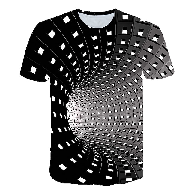 Men's T shirt Tee Graphic Optical Illusion Round Neck Black Yellow Red ...