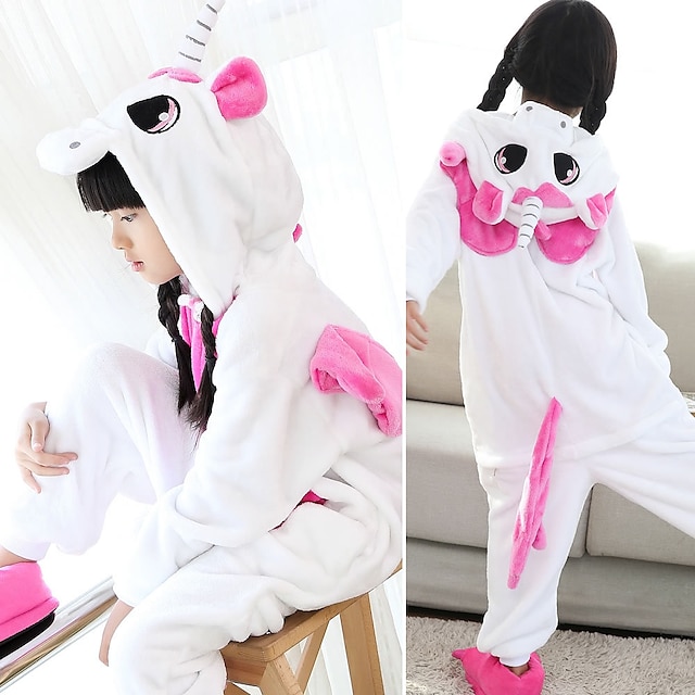  Barn Kigurumi-pyjamas Enhörning Katt Tiger Djur Onesie-pyjamas Flanell Cosplay För Pojkar och flickor Halloween Pyjamas med djur Tecknad serie