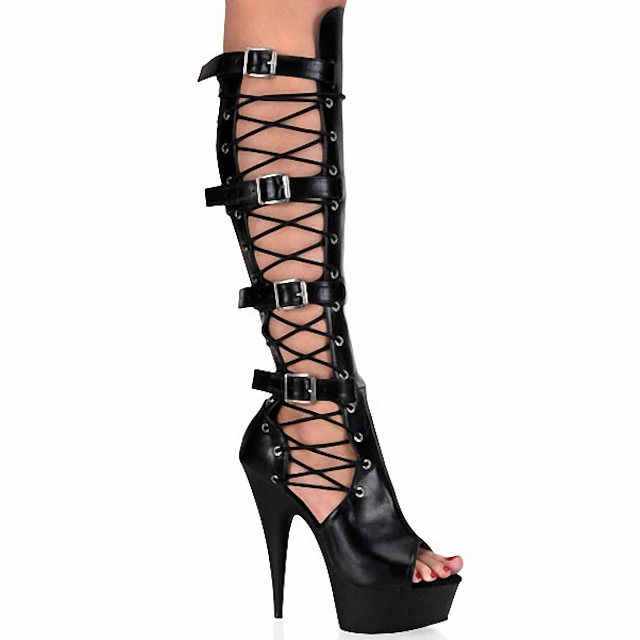 Women's Black Lace - Up Knee - High Platform Boots, Gothic Gladiator Style with High Heel, Perfect for Night Out & Club Looks4