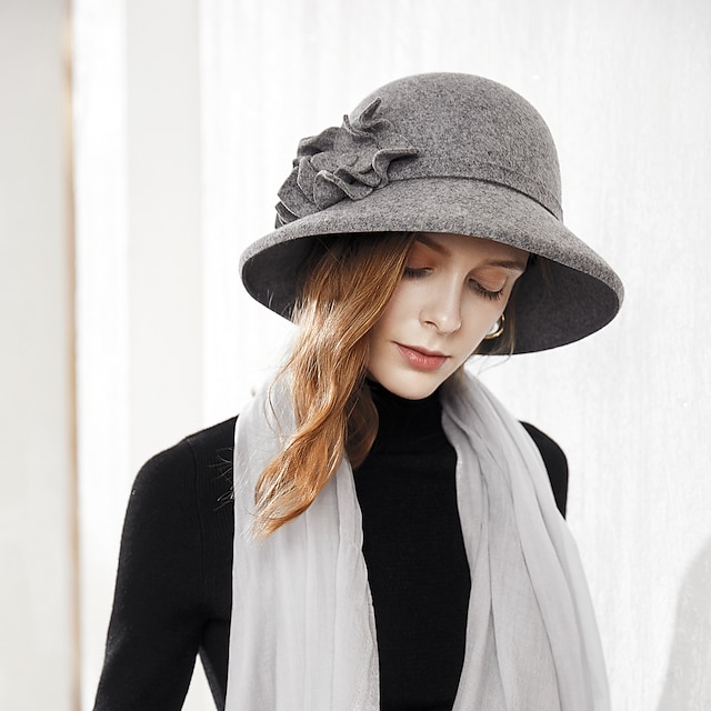  cappelli Cappello a secchiello in lana 100% casual con copricapo laterale in pizzo floreale