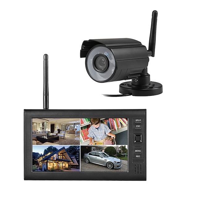  7 palcové digitální 2,4 GHz TFT bezdrátové kamery audio video chůvičky 4CH Quad CCTV DVR bezpečnostní systém s IR noční světlo 1 kamera