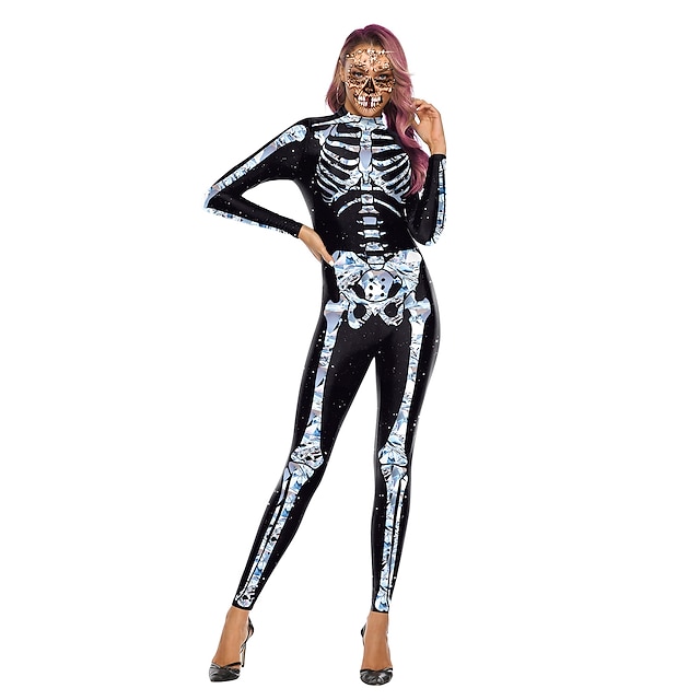  Skelett / Dödskalle Zentai-kostymer Cosplay-kostym Vuxna Dam En bit Halloween Halloween Festival / helgdag Polyester Vit / Svag Blå Dam Lätt Karnival Kostymer / Trikot / Onesie