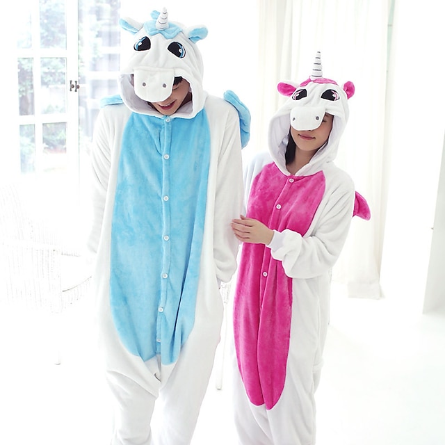  Adults' Kigurumi Pajamas Unicorn Animal Onesie Pajamas Flannelette Cosplay For Men and Women Halloween Animal Sleepwear Cartoon