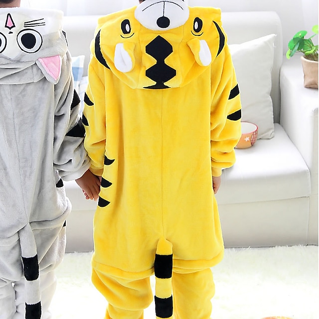  Kid's Animal Onesie Costume Carnival Costume Cat Tiger Onesie Pajamas Kigurumi Pajamas Funny Costume For Boys and Girls Carnival Cartoon