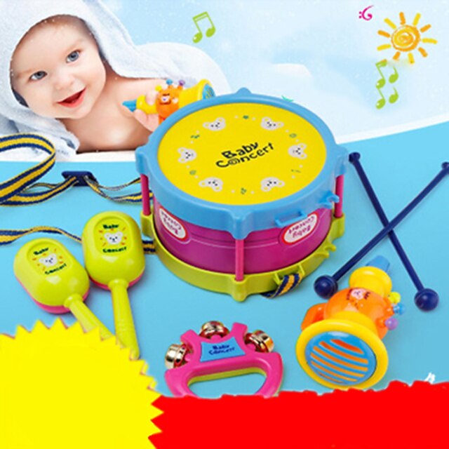  Drum Set Educational Toy Hand Bells Speaker Tambourine Drum Set Classic Plastic ABS For Kid's Kids Boys' Girls' 5 pcs