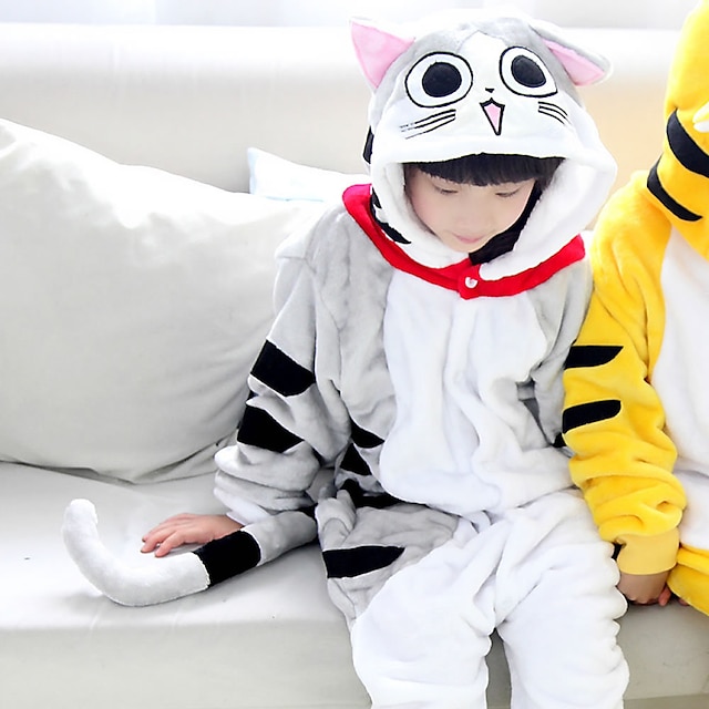 Toys & Hobbies Cosplay & Costumes | Kids Kigurumi Pajamas Cat Tiger Onesie Pajamas Flannelette Yellow / Gray Cosplay For Boys an