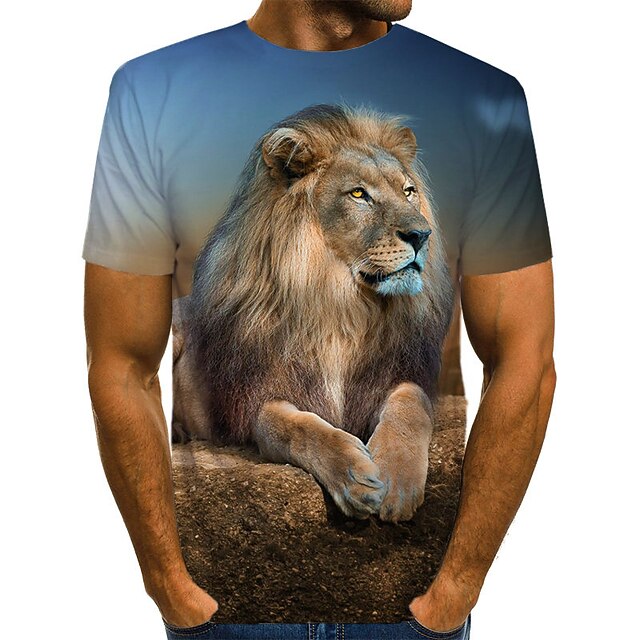 Men's Graphic Animal Lion 3D Shirt T Shirt Tee Short Sleeve T shirt 3D Print Round Neck Shirt Vintage Rock Daily Holiday Black Yellow Brown Summer Clothing Apparel S M L XL 2XL 3XL 4XL 7