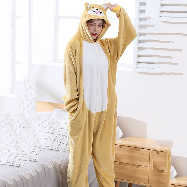  Adults' Kigurumi Pajamas Dog Animal Onesie Pajamas Funny Costume Flannelette Cosplay For Men and Women Halloween Animal Sleepwear Cartoon