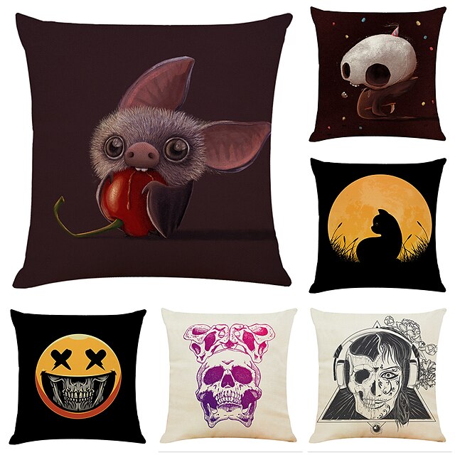  Set of 6 Halloween Party Linen Square Decorative Throw Pillow Cases Sofa Cushion Covers 18x18