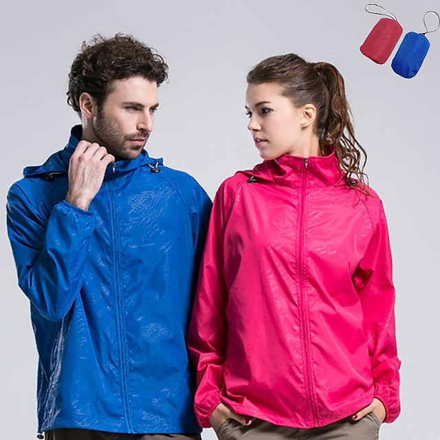  Women's Men's Waterproof Hiking Raincoat UPF 50+ UV Sun Protection Zip Up Hoodie Long Sleeve Fishing Running Jacket Windbreaker Summer Outdoor Windproof Sunscreen UV Resistant Jacket Top Climbing