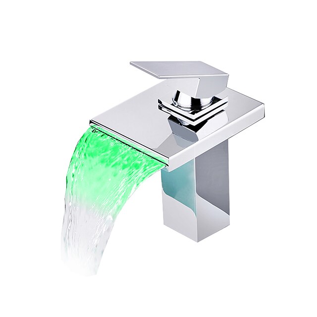  Håndvasken vandhane - LED / Vandfald Krom Centersat Et Hul / Enkelt håndtag Et HulBath Taps / Messing
