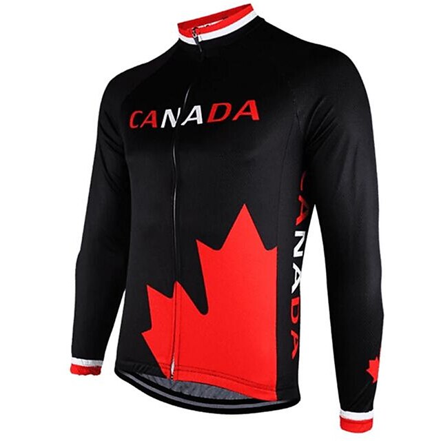  21Grams® Men's Cycling Jersey Long Sleeve Mountain Bike MTB Road Bike Cycling Winter Graphic USA Canada Jersey Shirt Black Red Thermal Warm UV Resistant Cycling Sports Clothing Apparel / Stretchy