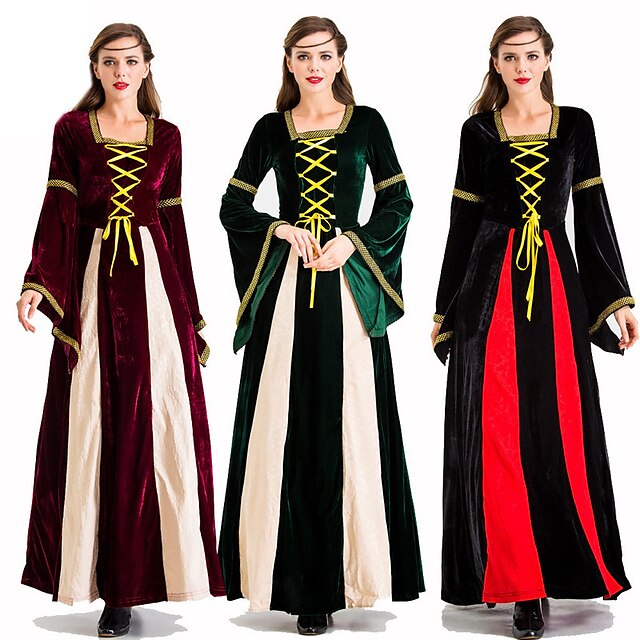  Princess Outlander Retro Vintage Medieval Vacation Dress Dress Masquerade Prom Dress Women's Costume Black / Red / Green Vintage Cosplay Party Halloween Festival Long Sleeve Ankle Length Princess