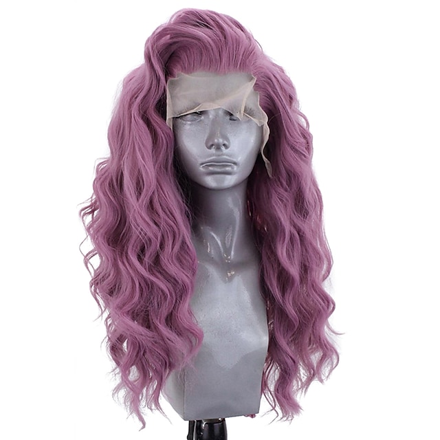  Synthetic Lace Front Wig Wavy Side Part Lace Front Wig Long Bleach Blonde#613 Green Black / Grey Purple Dark Purple Synthetic Hair 18-26 inch Women's Adjustable Heat Resistant Party Purple