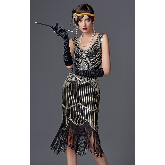  Retro Vintage Roaring 20s 1920s Cocktail Dress Vintage Dress Flapper Dress Dress Prom Dresses Knee Length The Great Gatsby Charleston Women's Sequins Christmas Wedding Party Wedding Guest Adults'