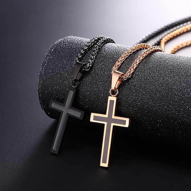 Heavy Solid Silver/Gold Stainless Steel Cross Necklace Pendant Franco/Rolo Chain 