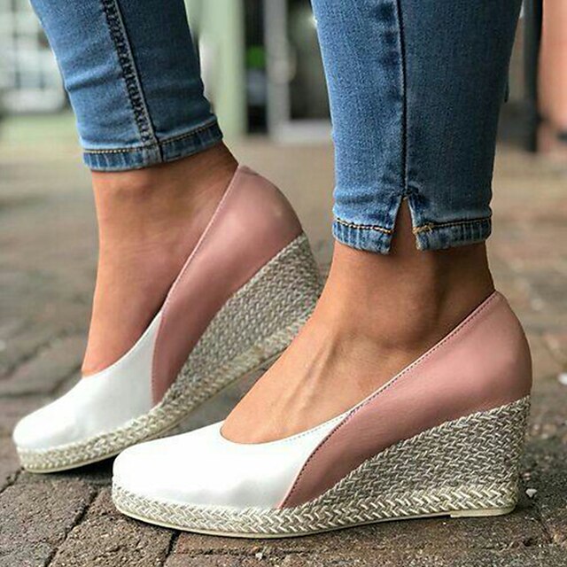  Women's Heels Daily Office & Career Color Block Wedge Heel Pointed Toe Minimalism Sweet Lace PU Loafer Pink