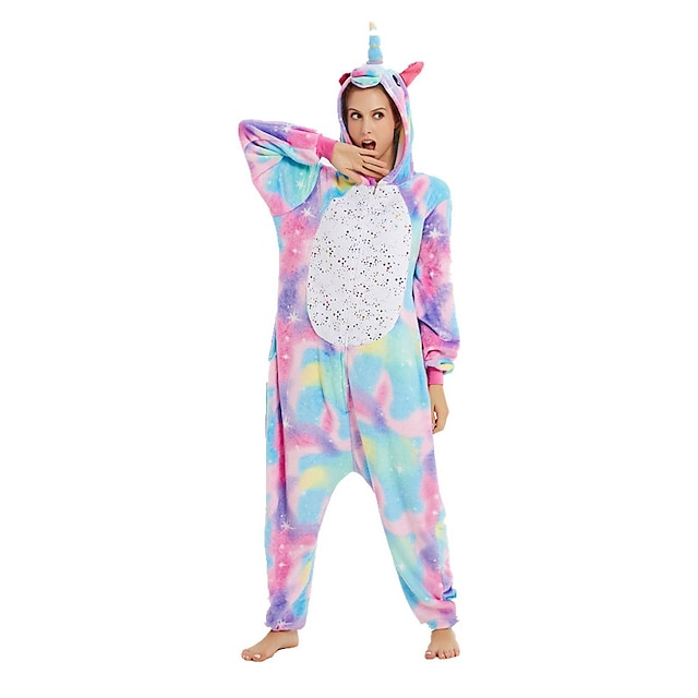  Vuxna Kigurumi-pyjamas Enhörning Pegasus Regnbåge Onesie-pyjamas Rolig kostym Flanell Cosplay För Herr och Dam Jul Pyjamas med djur Tecknad serie