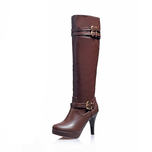  Femme Bottes Bottes genou du quotidien Bureau et carrière Bottes genou Talon Aiguille Bout rond Décontractées Britanique Polyuréthane Mocassins Amande Noir Marron