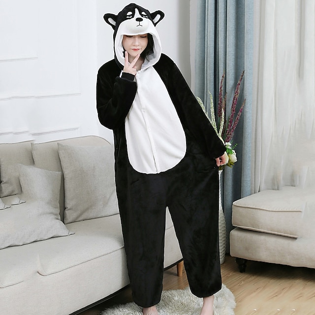 Toys & Hobbies Cosplay & Costumes | Adults Kigurumi Pajamas Husky Onesie Pajamas Flannelette Black / White Cosplay For Men and W