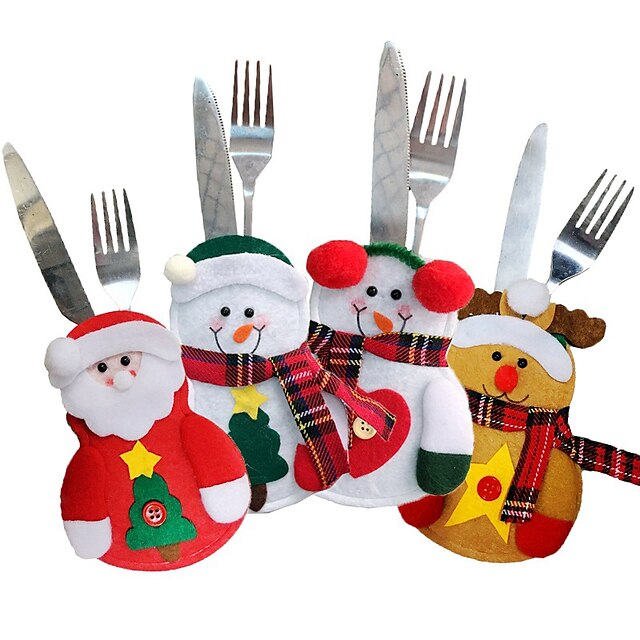  4PCS Christmas Tableware Decoration Holiday Tableware Sets Christmas Knife And Fork Bags