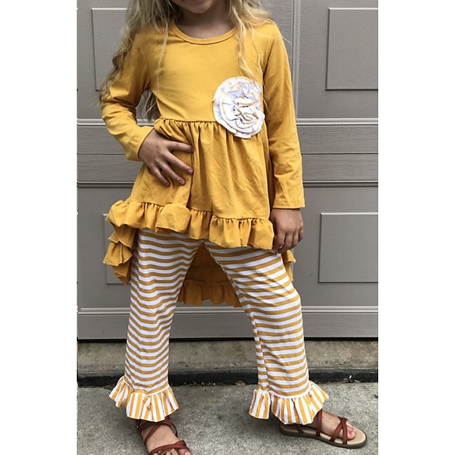 Dzieci Dla dziewczynek Komplet odzieży Długi rękaw Żółty Prążki Wielkanoc Podstawowy
