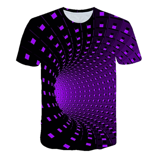 Men's T shirt Tee Graphic Optical Illusion Round Neck Black Yellow Red ...