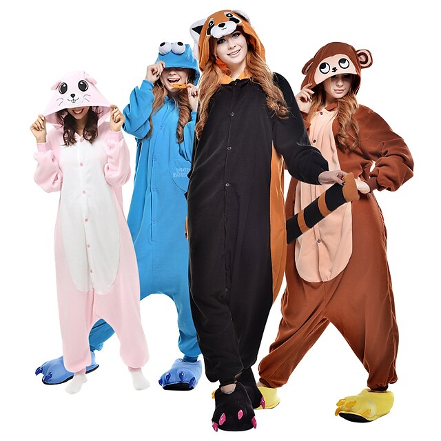  Adults' Kigurumi Pajamas Raccoon Bear Animal Onesie Pajamas Polar Fleece Synthetic Fiber Black / Blue / Pink Cosplay For Men and Women Animal Sleepwear Cartoon Festival / Holiday Costumes