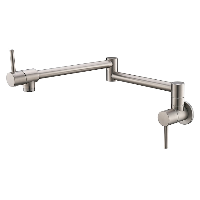  Grifo de cocina, llenador de ollas montado en la pared, dos manijas, un orificio, cromo/bronce aceitado/níquel cepillado, llenador de ollas plegable, grifos de cocina contemporáneos montados en la