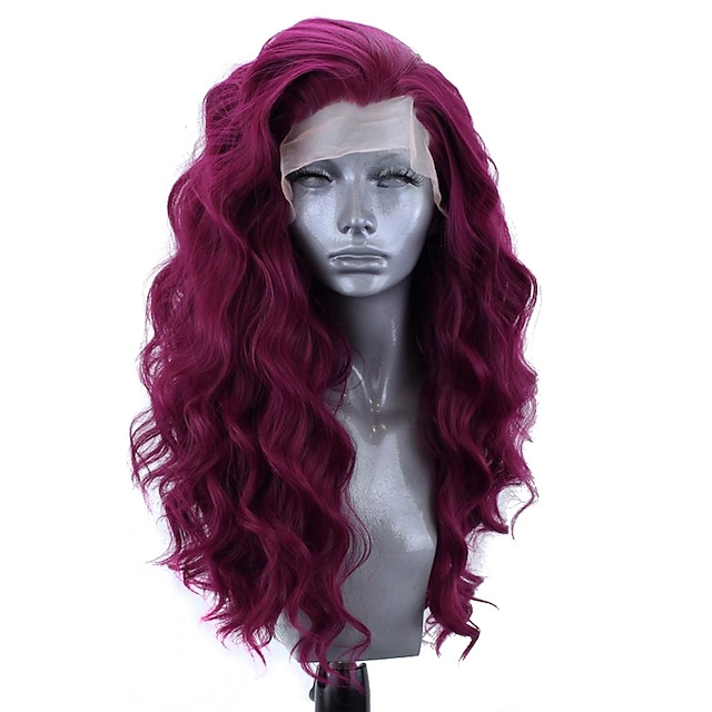  Synthetic Lace Front Wig Wavy Side Part Lace Front Wig Long Pink Bleach Blonde#613 Green Black / Grey Purple Synthetic Hair 18-26 inch Women's Adjustable Heat Resistant Party Purple