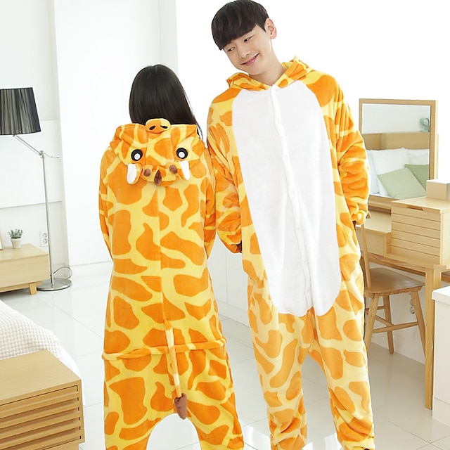 Toys & Hobbies Cosplay & Costumes | Adults Kigurumi Pajamas Reindeer Onesie Pajamas Flannelette Yellow Cosplay For Men and Women