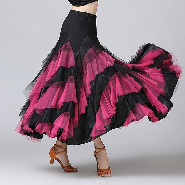 Ballroom Dance Skirts Cascading Ruffles Split Joint Women's Training ...