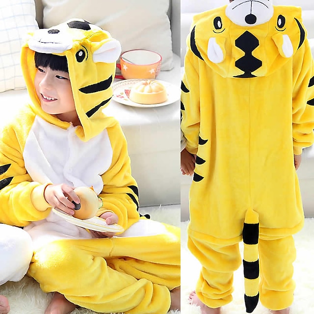 Toys & Hobbies Cosplay & Costumes | Kids Kigurumi Pajamas Unicorn Cat Tiger Onesie Pajamas Flannelette White / Yellow / Black / 