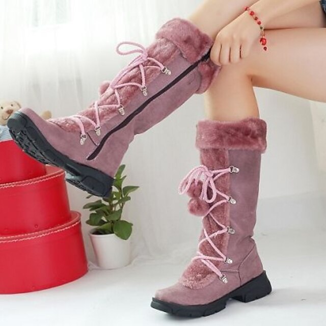  Women's Boots Flat Heel Round Toe Knee High Boots Daily Suede Black Purple Brown / Mid-Calf Boots
