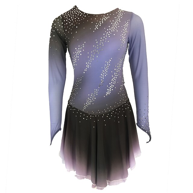 Figure Skating Dress Women's Girls' Ice Skating Dress Outfits Grey Open Back Spandex High Elasticity Training Skating Wear Handmade Solid Colored Classic Crystal / Rhinestone Long Sleeve Ice Skating4