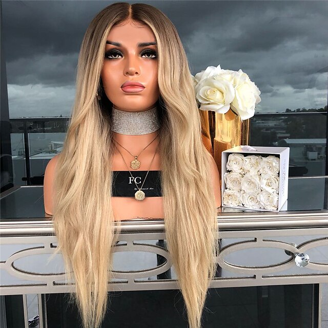  Synthetic Wig Body Wave Middle Part Wig Long Bleach Blonde#613 Synthetic Hair 26 inch Women's Women Blonde