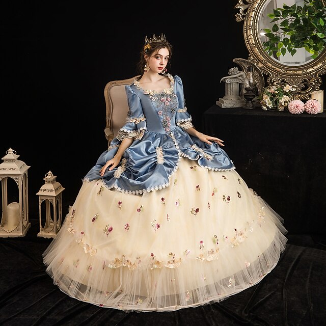 Dress Rococo Baroque Victorian Floor Length Dress Party Costume Masquerade Plus Size Bridal Patchwork Flower Ball Gown Fancy Dress Women's Wedding Party Halloween Adults' Dress2