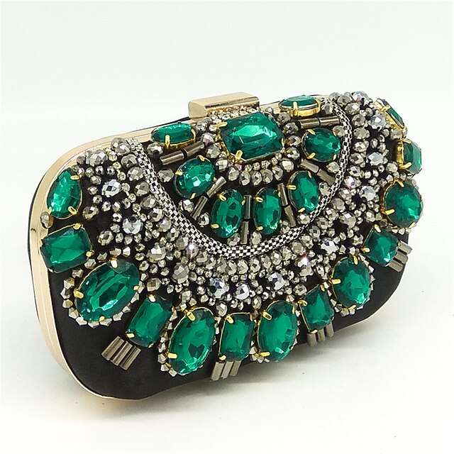 Women's Emerald Crystal Evening Clutch Bag Luxury Jeweled Handbag for