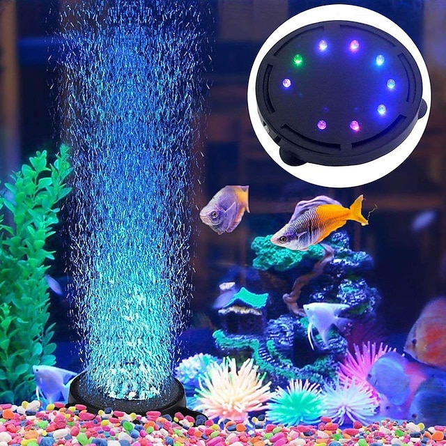  Iluminación impermeable para acuario, luz LED sumergible con burbujas de aire, decoración colorida para acuario, lámpara burbujeante para pecera