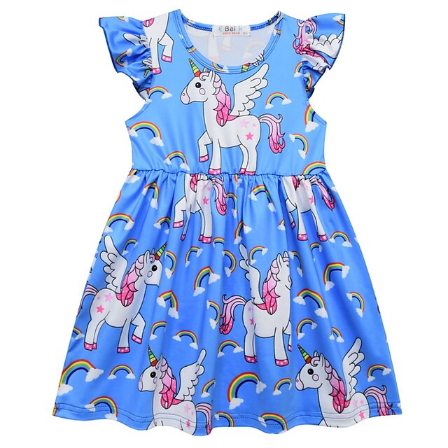  Girls' Cartoon 3D Printed Graphic Dresses Cute Dress Kids Regular Fit