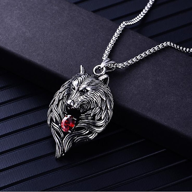  Men's Cubic Zirconia Pendant Necklace Geometrical Wolf Fashion Titanium Steel Silver 60 cm Necklace Jewelry 1pc For Daily Carnival