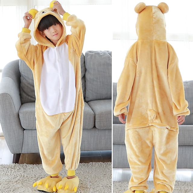  Dla dzieci Piżama Kigurumi Żaba Niedźwiedź Małpa Zwierzę Piżama Onesie zabawny kostium Flanela Cosplay Dla Chłopcy i dziewczęta Halloween Animal Piżamy Rysunek